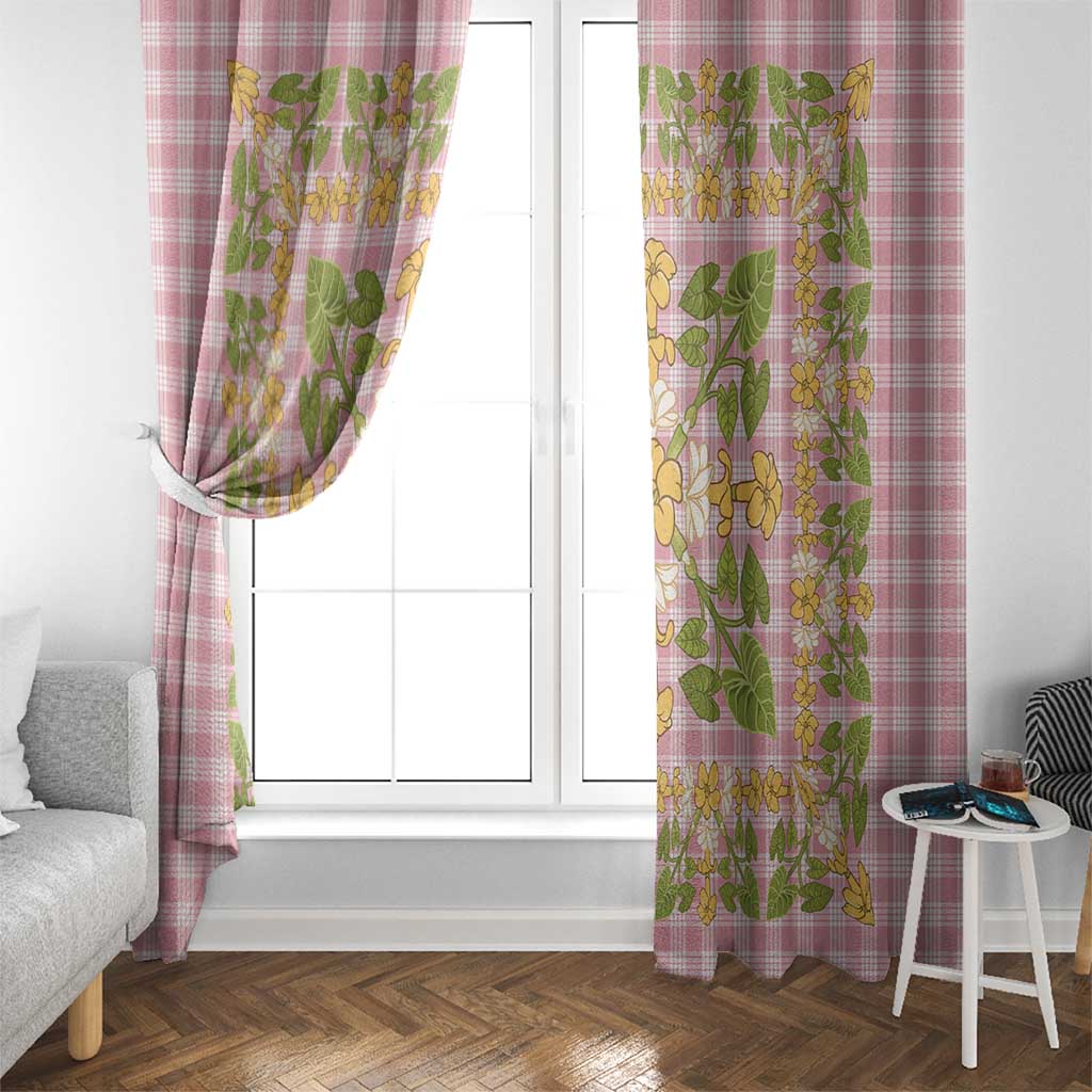 Squares Puakenikeni and Kalo Window Curtain Pink Palaka Hawaiian Quilt Pattern - Polynesian Pride