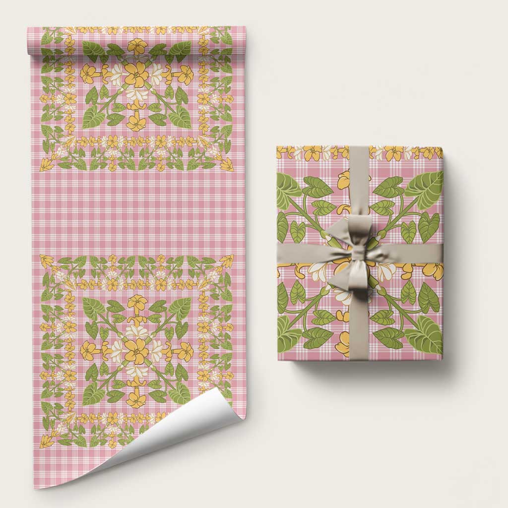 Squares Puakenikeni and Kalo Wrapping Paper Pink Palaka Hawaiian Quilt Pattern - Polynesian Pride
