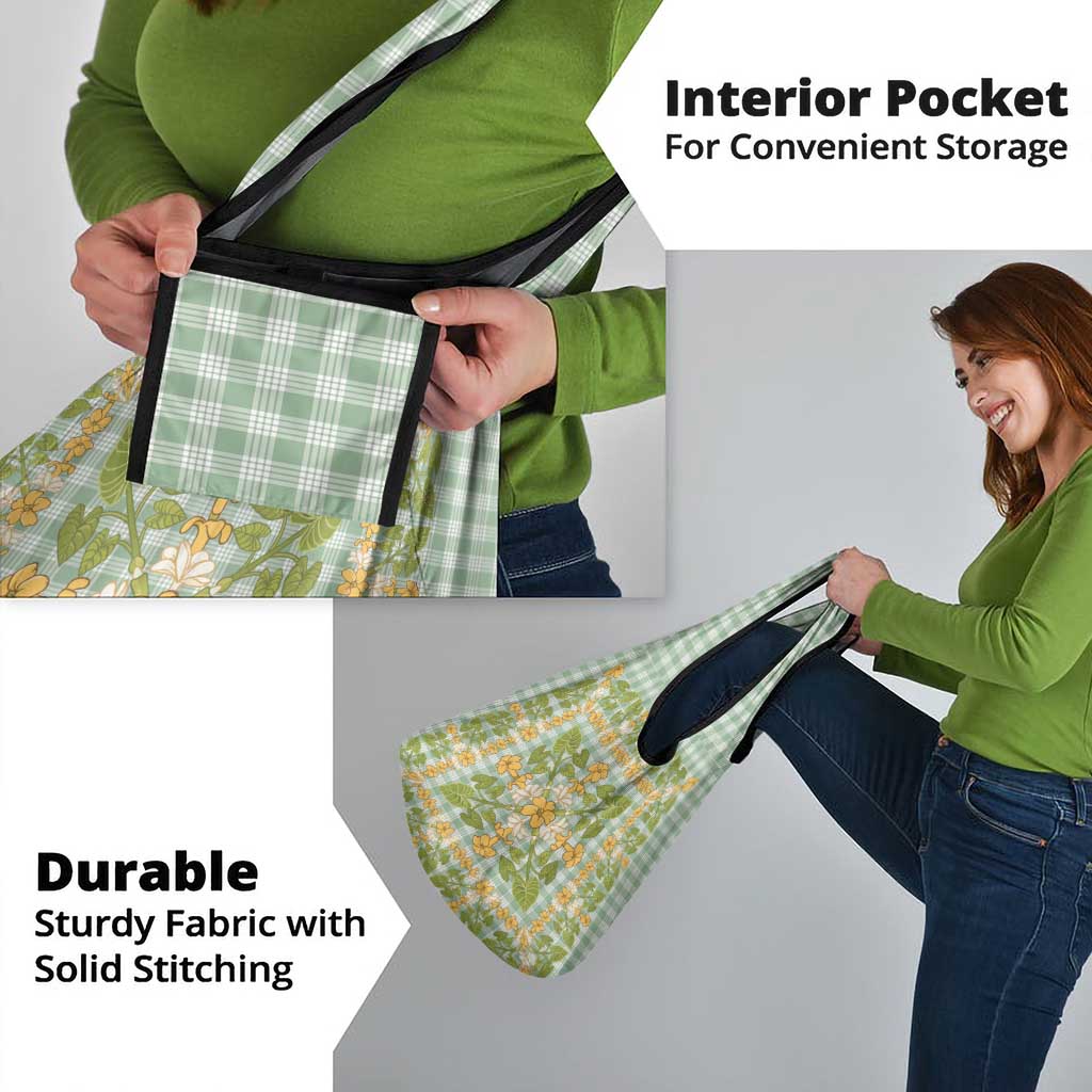 Squares Puakenikeni and Kalo Grocery Bag Turquoise Palaka Hawaiian Quilt Pattern - Polynesian Pride