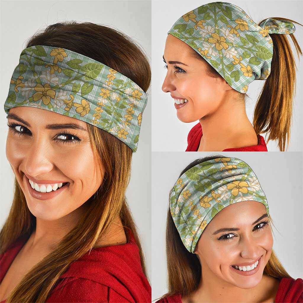 Squares Puakenikeni and Kalo Neck Gaiter Turquoise Palaka Hawaiian Quilt Pattern - Polynesian Pride