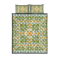 Squares Puakenikeni and Kalo Quilt Bed Set Turquoise Palaka Hawaiian Quilt Pattern - Polynesian Pride