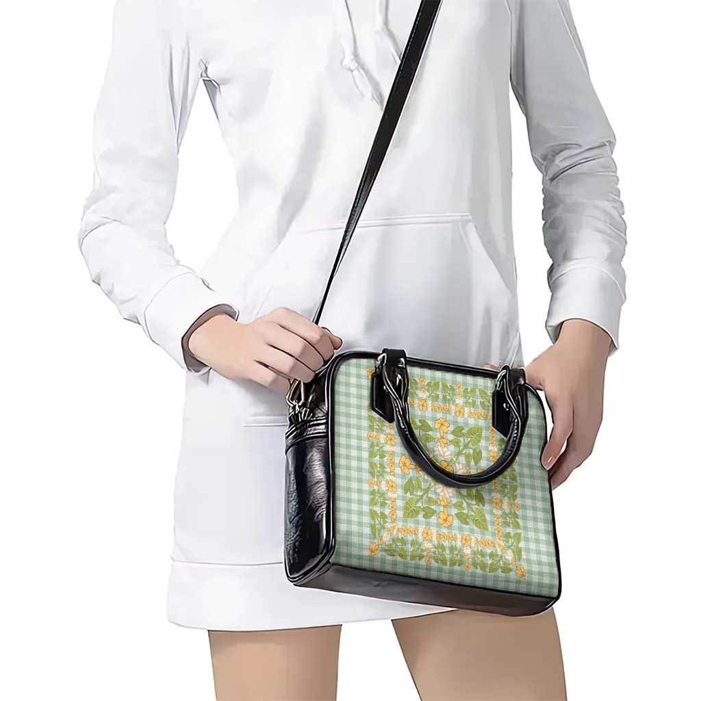 Squares Puakenikeni and Kalo Shoulder Handbag Turquoise Palaka Hawaiian Quilt Pattern - Polynesian Pride