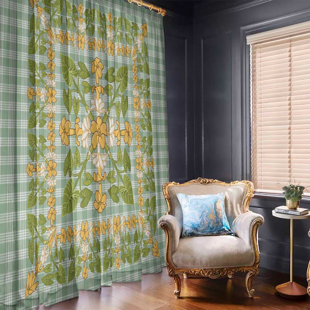 Squares Puakenikeni and Kalo Window Curtain Turquoise Palaka Hawaiian Quilt Pattern LT9 - Polynesian Pride