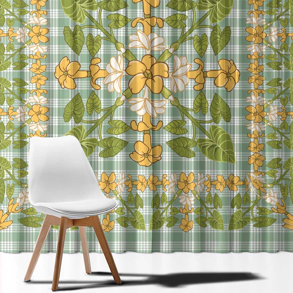 Squares Puakenikeni and Kalo Window Curtain Turquoise Palaka Hawaiian Quilt Pattern LT9 - Polynesian Pride