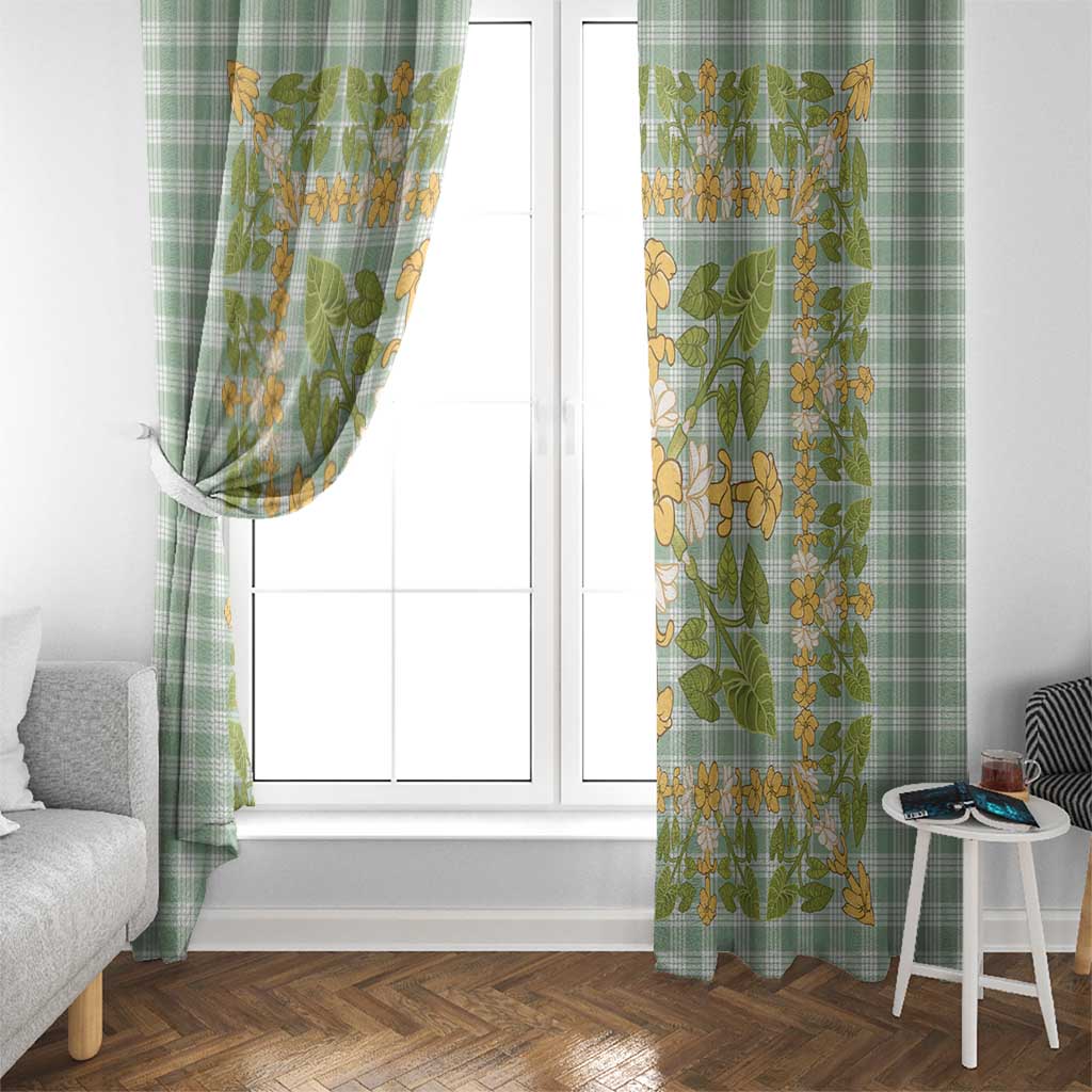 Squares Puakenikeni and Kalo Window Curtain Turquoise Palaka Hawaiian Quilt Pattern LT9 - Polynesian Pride