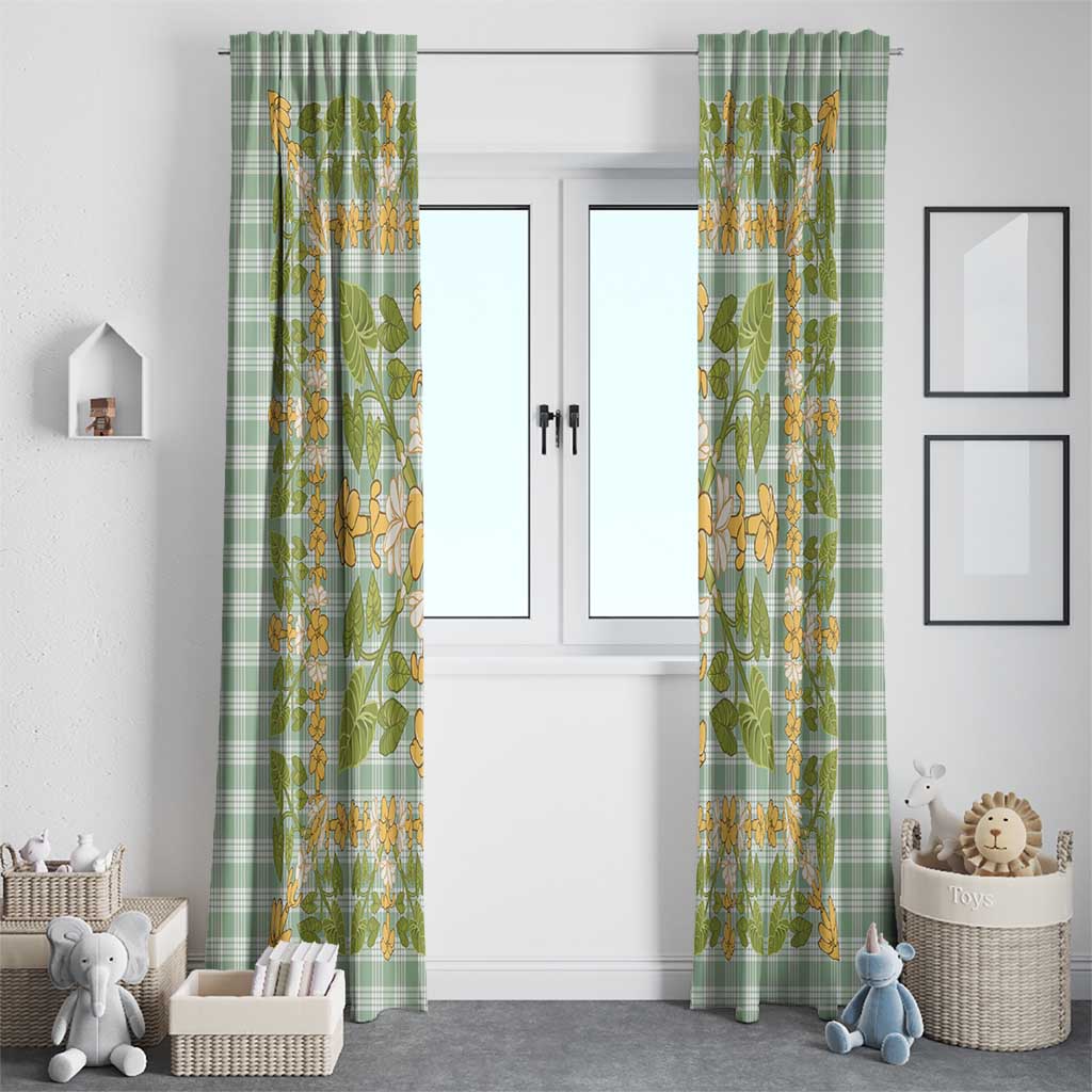 Squares Puakenikeni and Kalo Window Curtain Turquoise Palaka Hawaiian Quilt Pattern LT9 - Polynesian Pride
