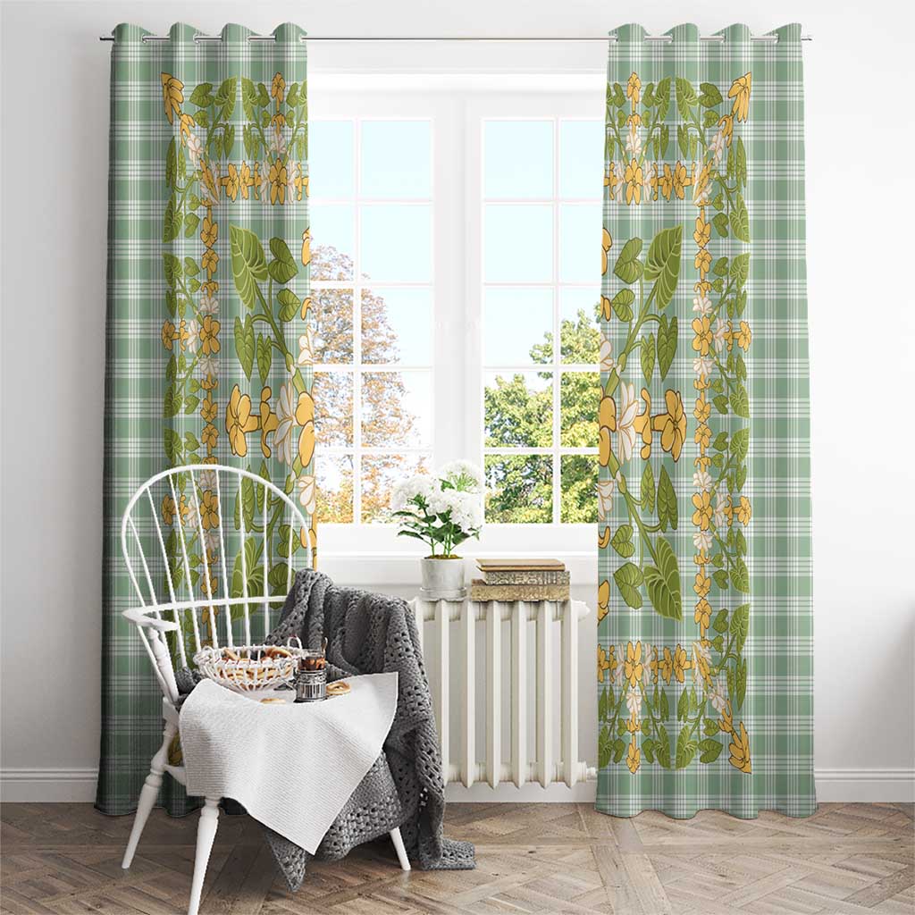 Squares Puakenikeni and Kalo Window Curtain Turquoise Palaka Hawaiian Quilt Pattern LT9 - Polynesian Pride
