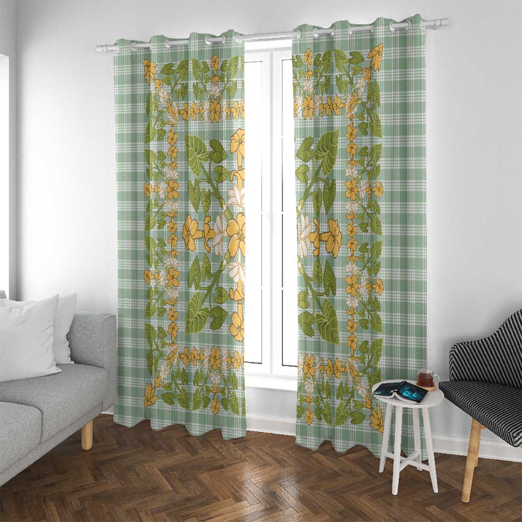 Squares Puakenikeni and Kalo Window Curtain Turquoise Palaka Hawaiian Quilt Pattern LT9 With Grommets Turquoise - Polynesian Pride