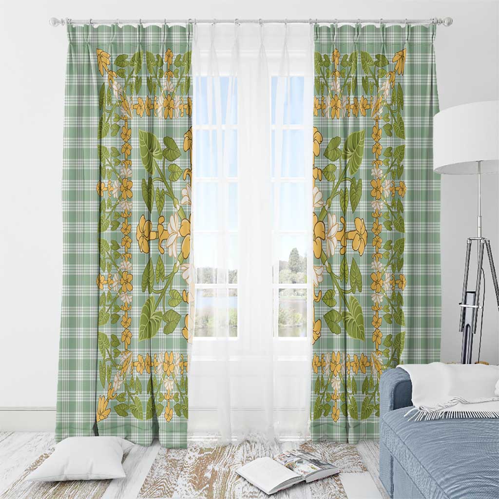 Squares Puakenikeni and Kalo Window Curtain Turquoise Palaka Hawaiian Quilt Pattern LT9 - Polynesian Pride