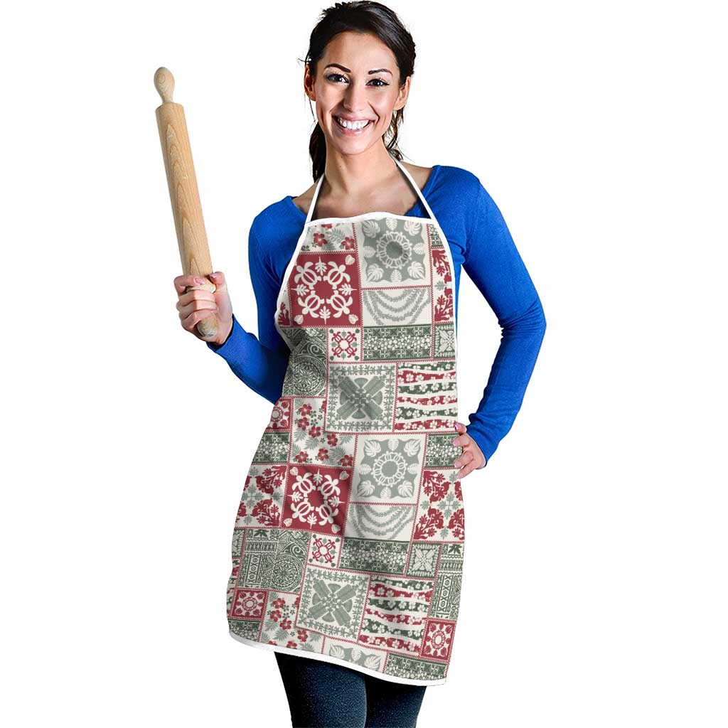 Mele Kalikimaka Hawaii Christmas Apron Aloha Spirit with Hawaiian Quilt Pattern - Polynesian Pride