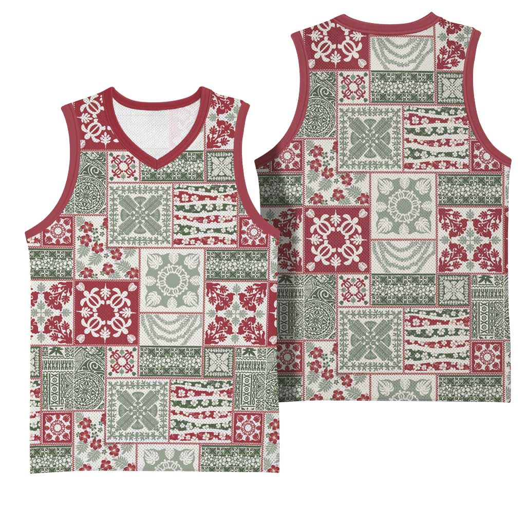 Mele Kalikimaka Hawaii Christmas Basketball Jersey Aloha Spirit with Hawaiian Quilt Pattern - Polynesian Pride