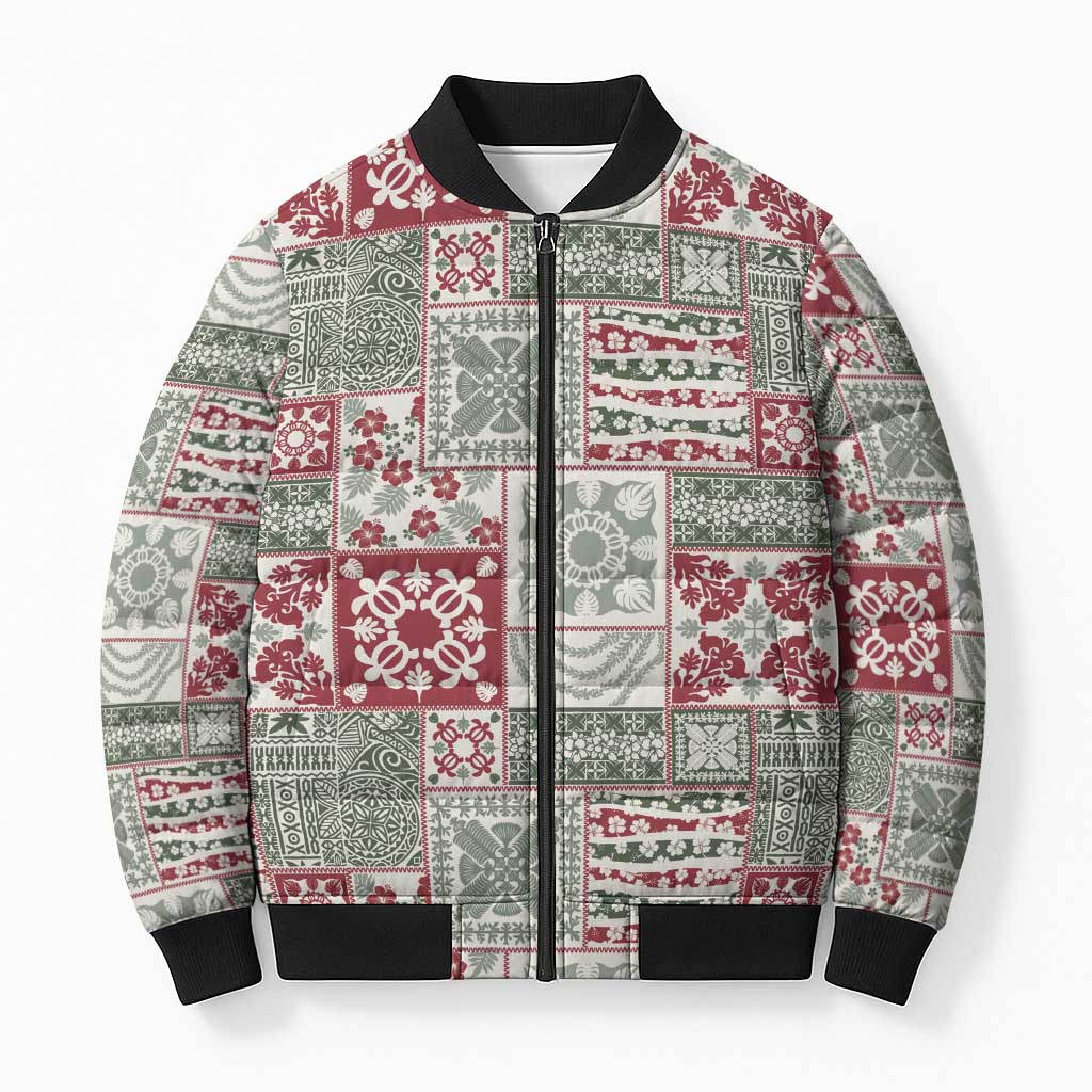 Mele Kalikimaka Hawaii Christmas Bomber Puffer Jacket Aloha Spirit with Hawaiian Quilt Pattern - Polynesian Pride