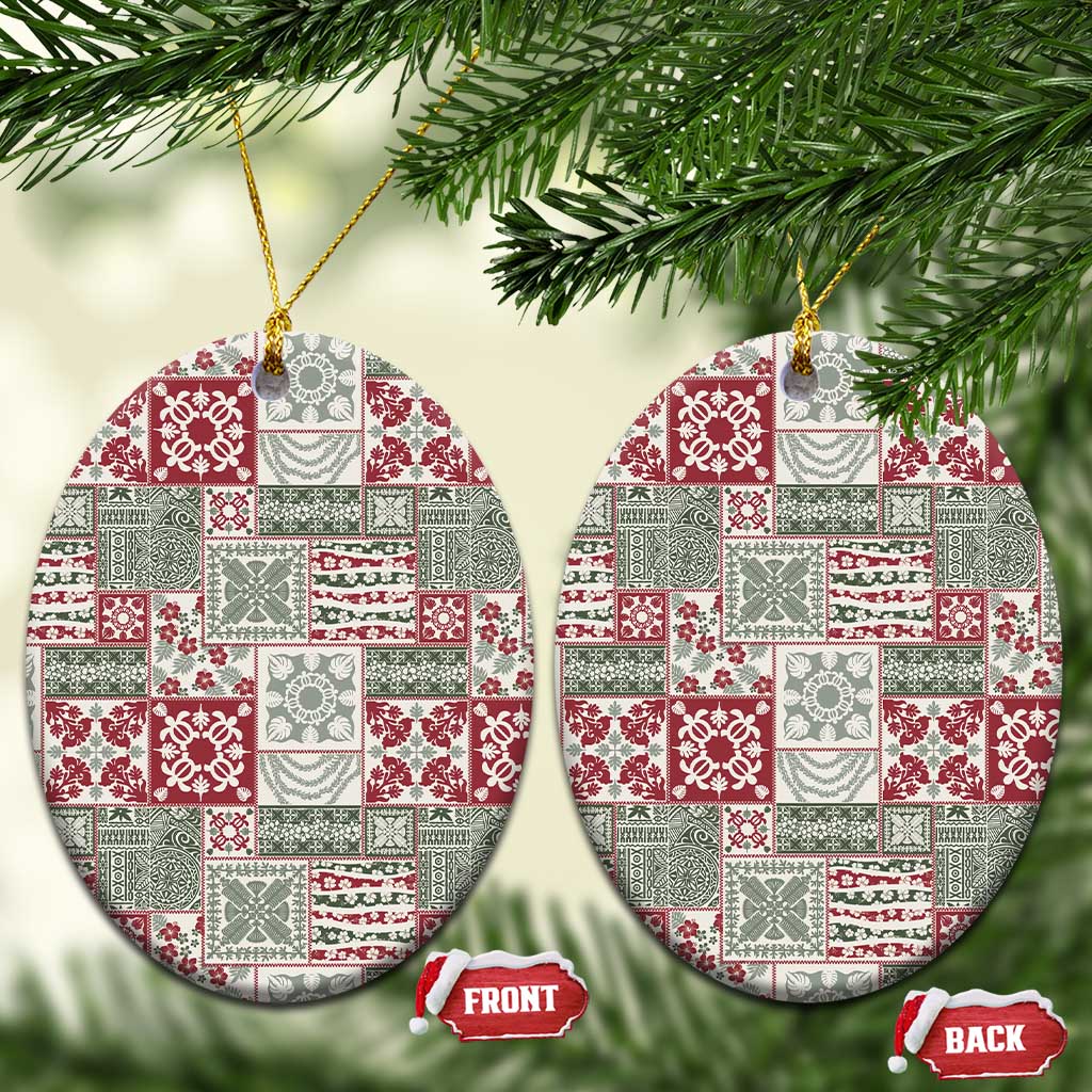 Mele Kalikimaka Hawaii Christmas Ceramic Ornament Aloha Spirit with Hawaiian Quilt Pattern - Polynesian Pride