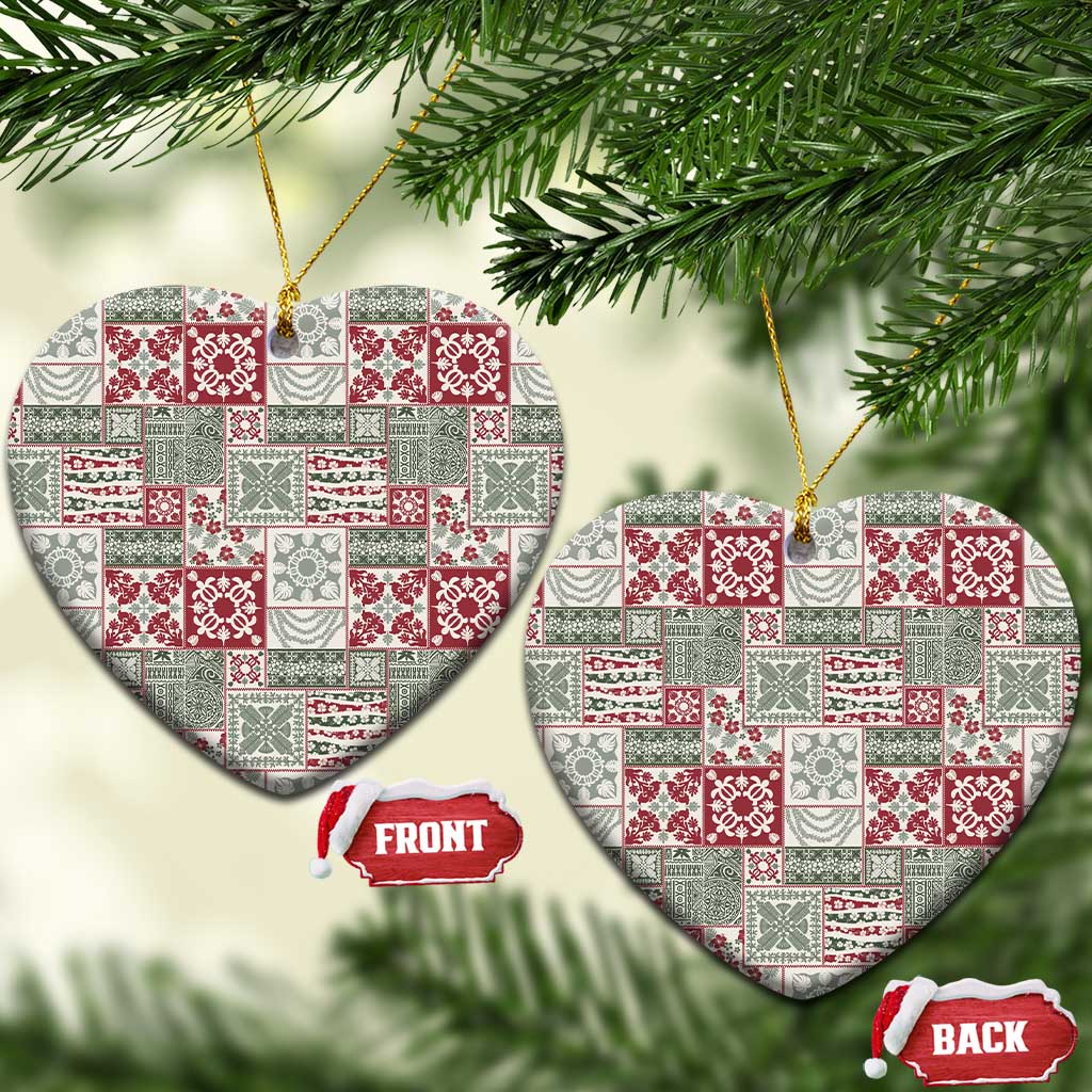 Mele Kalikimaka Hawaii Christmas Ceramic Ornament Aloha Spirit with Hawaiian Quilt Pattern - Polynesian Pride