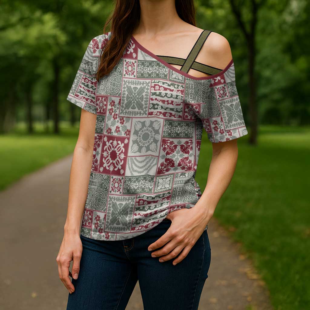 Mele Kalikimaka Hawaii Christmas Cross Shoulder Shirt Aloha Spirit with Hawaiian Quilt Pattern - Polynesian Pride