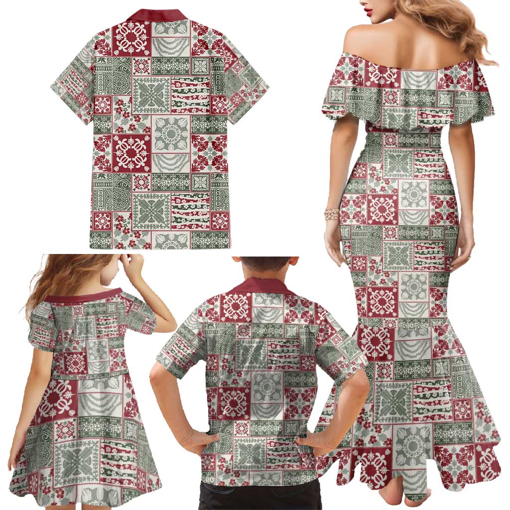 Mele Kalikimaka Hawaii Christmas Family Matching Mermaid Dress and Hawaiian Shirt Aloha Spirit with Hawaiian Quilt Pattern - Polynesian Pride