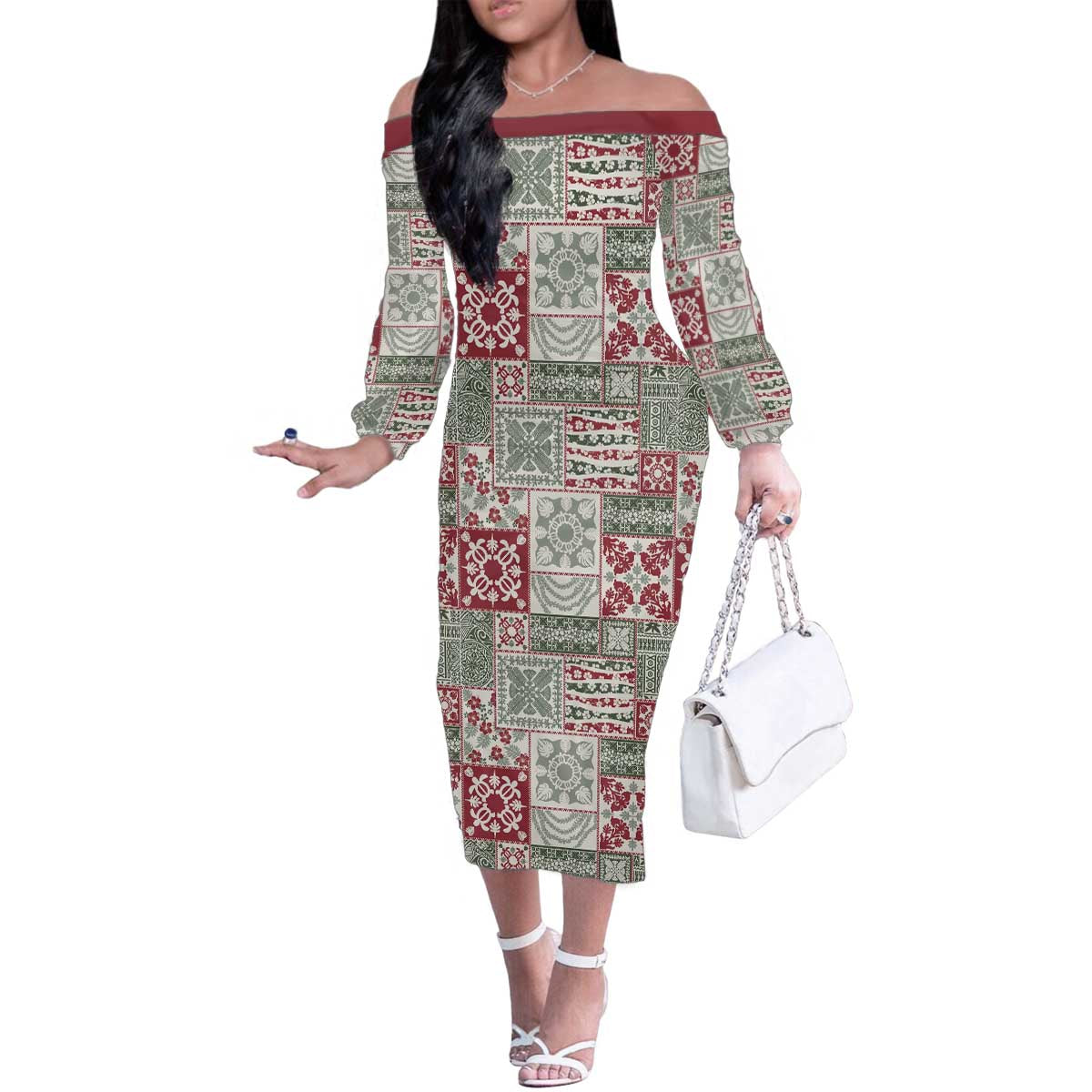 Mele Kalikimaka Hawaii Christmas Family Matching Off The Shoulder Long Sleeve Dress and Hawaiian Shirt Aloha Spirit with Hawaiian Quilt Pattern - Polynesian Pride