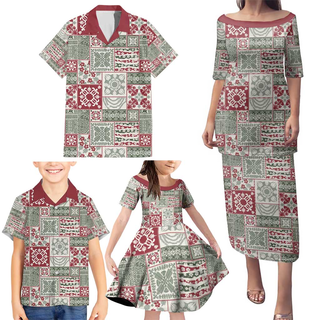 Mele Kalikimaka Hawaii Christmas Family Matching Puletasi and Hawaiian Shirt Aloha Spirit with Hawaiian Quilt Pattern - Polynesian Pride