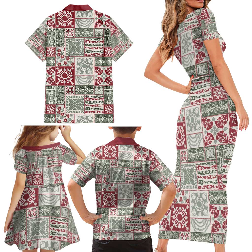 Mele Kalikimaka Hawaii Christmas Family Matching Short Sleeve Bodycon Dress and Hawaiian Shirt Aloha Spirit with Hawaiian Quilt Pattern - Polynesian Pride