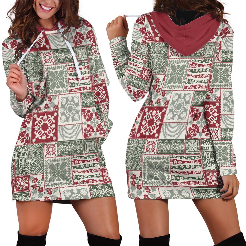 Mele Kalikimaka Hawaii Christmas Hoodie Dress Aloha Spirit with Hawaiian Quilt Pattern - Polynesian Pride
