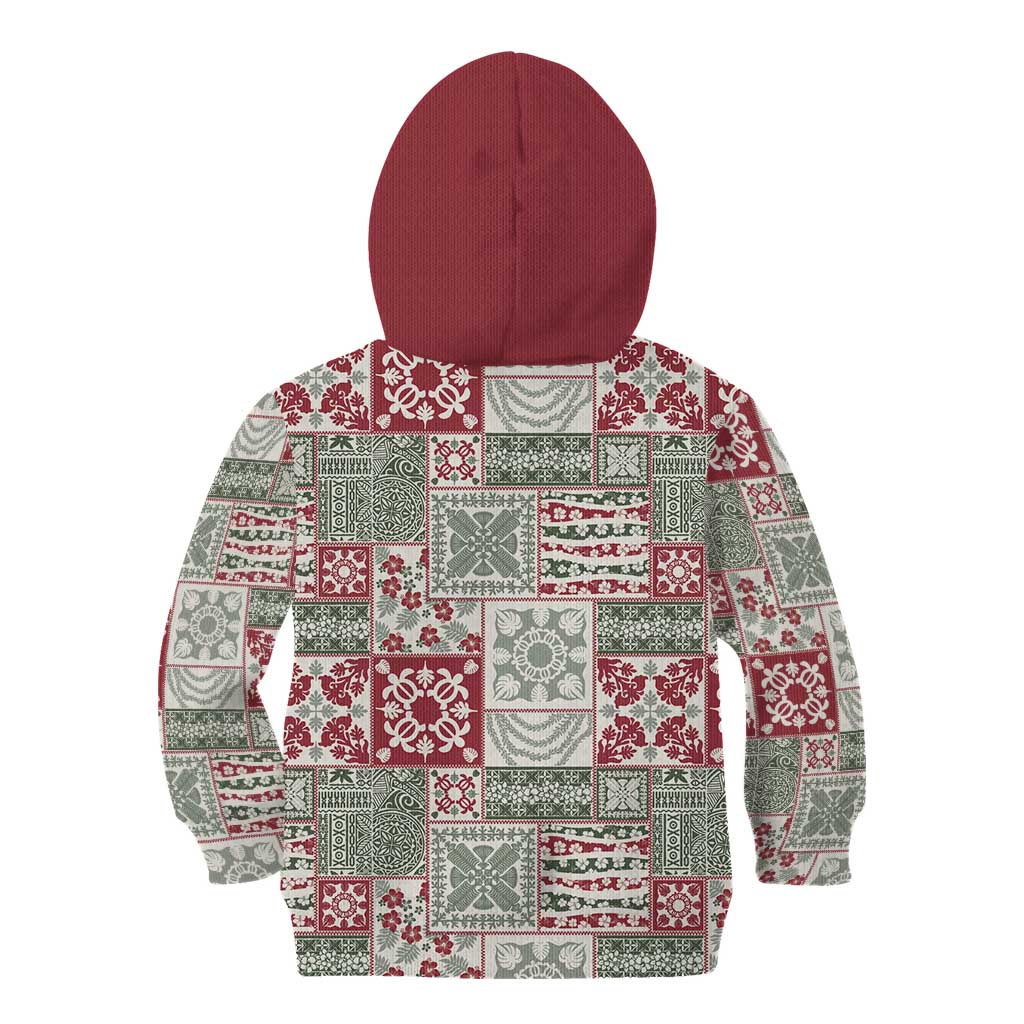 Mele Kalikimaka Hawaii Christmas Kid Hoodie Aloha Spirit with Hawaiian Quilt Pattern - Polynesian Pride