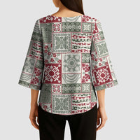 Mele Kalikimaka Hawaii Christmas Kimono Sleeve Blouse Aloha Spirit with Hawaiian Quilt Pattern - Polynesian Pride