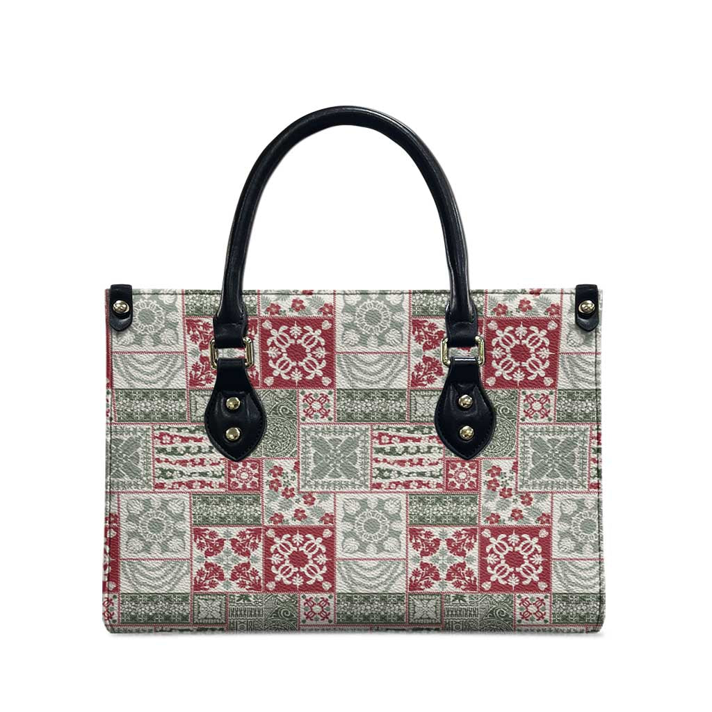 Mele Kalikimaka Hawaii Christmas Leather Bag Aloha Spirit with Hawaiian Quilt Pattern - Polynesian Pride