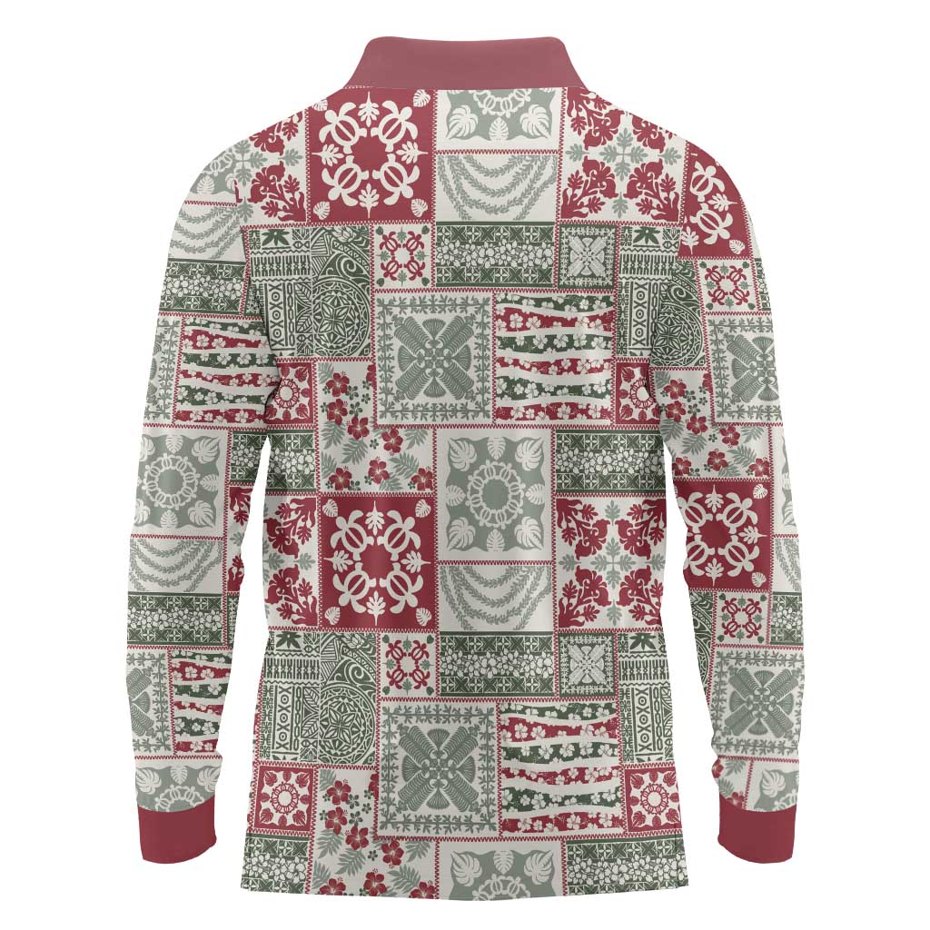 Mele Kalikimaka Hawaii Christmas Long Sleeve Polo Shirt Aloha Spirit with Hawaiian Quilt Pattern - Polynesian Pride
