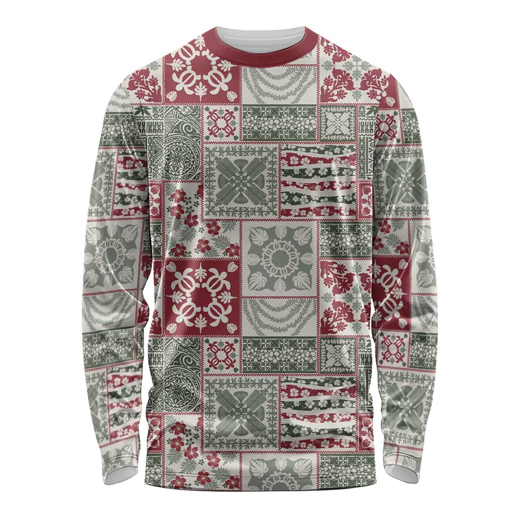 Mele Kalikimaka Hawaii Christmas Long Sleeve Shirt Aloha Spirit with Hawaiian Quilt Pattern - Polynesian Pride