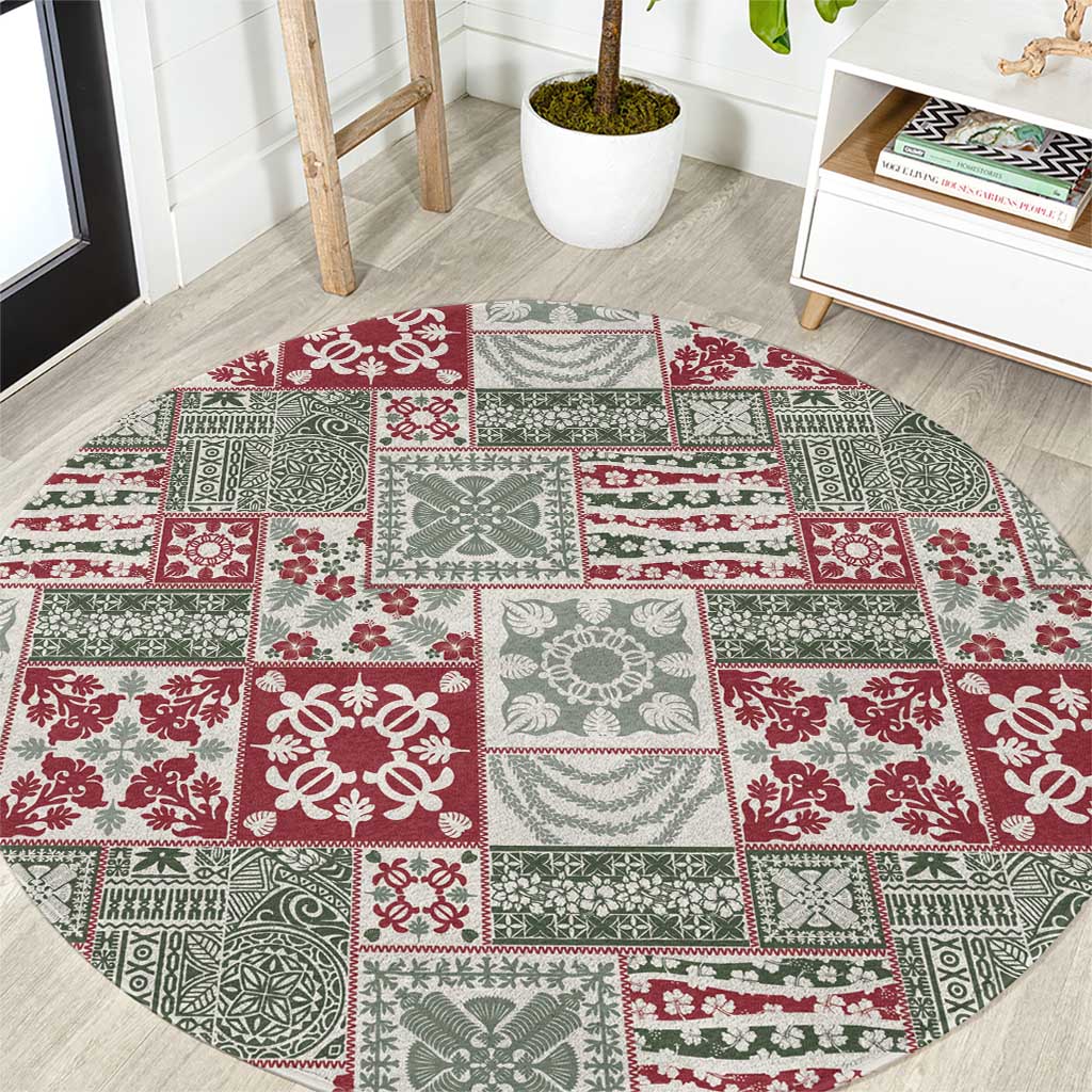 Mele Kalikimaka Hawaii Christmas Round Carpet Aloha Spirit with Hawaiian Quilt Pattern - Polynesian Pride
