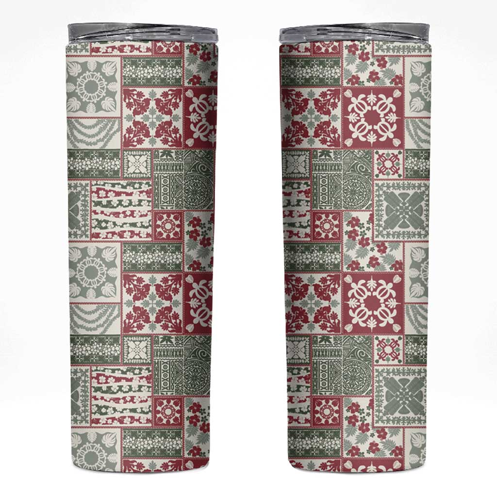 Mele Kalikimaka Hawaii Christmas Skinny Tumbler Aloha Spirit with Hawaiian Quilt Pattern - Polynesian Pride