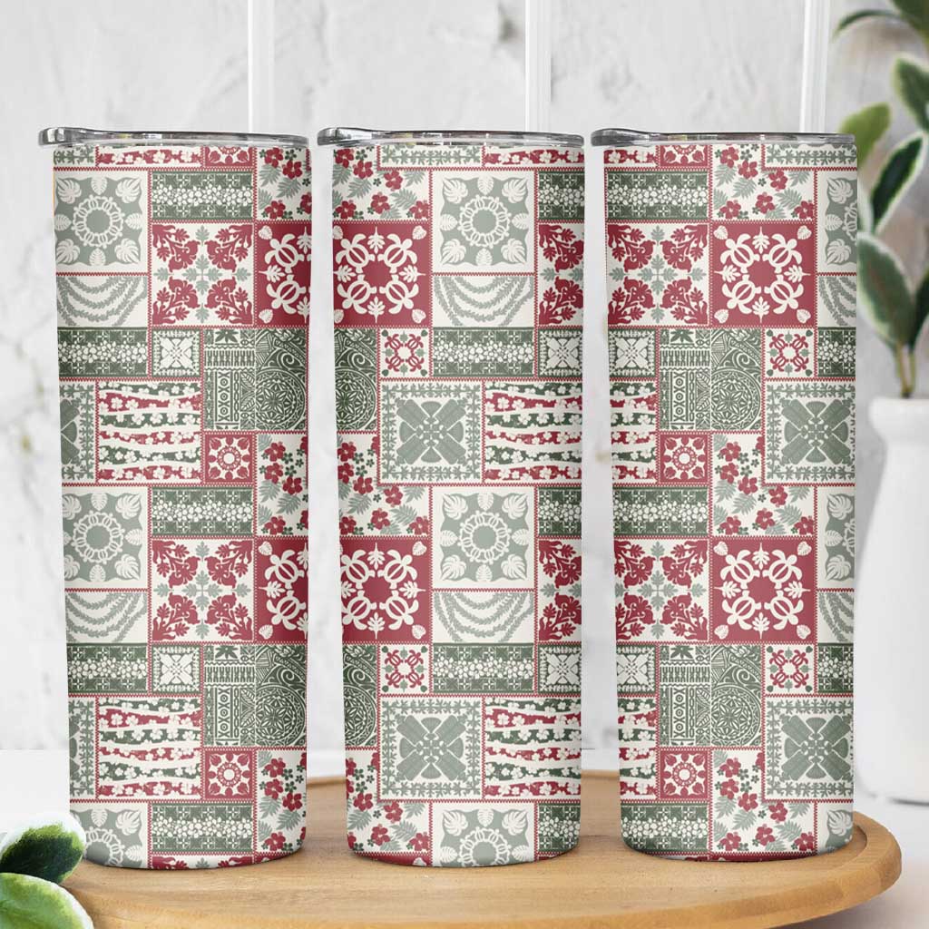 Mele Kalikimaka Hawaii Christmas Skinny Tumbler Aloha Spirit with Hawaiian Quilt Pattern - Polynesian Pride