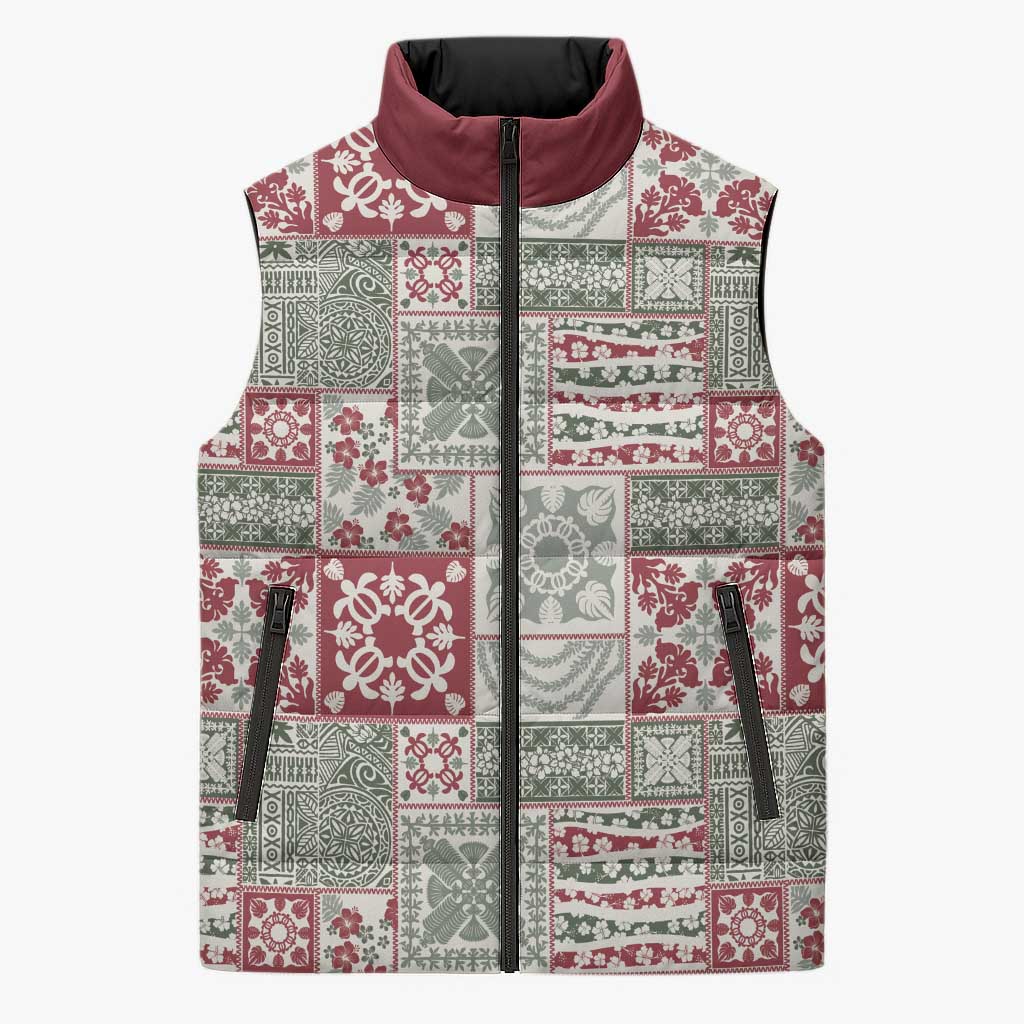 Mele Kalikimaka Hawaii Christmas Sleeveless Puffer Jacket Aloha Spirit with Hawaiian Quilt Pattern - Polynesian Pride