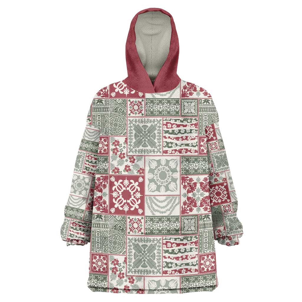 Mele Kalikimaka Hawaii Christmas Wearable Blanket Hoodie Aloha Spirit with Hawaiian Quilt Pattern - Polynesian Pride