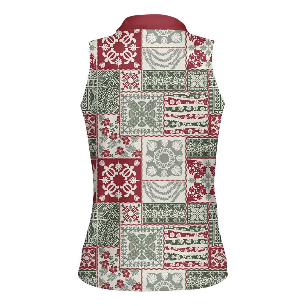 Mele Kalikimaka Hawaii Christmas Women Sleeveless Polo Shirt Aloha Spirit with Hawaiian Quilt Pattern - Polynesian Pride