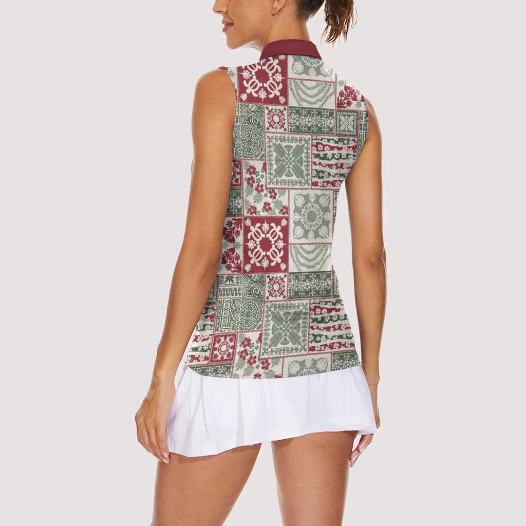 Mele Kalikimaka Hawaii Christmas Women Sleeveless Polo Shirt Aloha Spirit with Hawaiian Quilt Pattern - Polynesian Pride