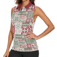 Mele Kalikimaka Hawaii Christmas Women Sleeveless Polo Shirt Aloha Spirit with Hawaiian Quilt Pattern - Polynesian Pride