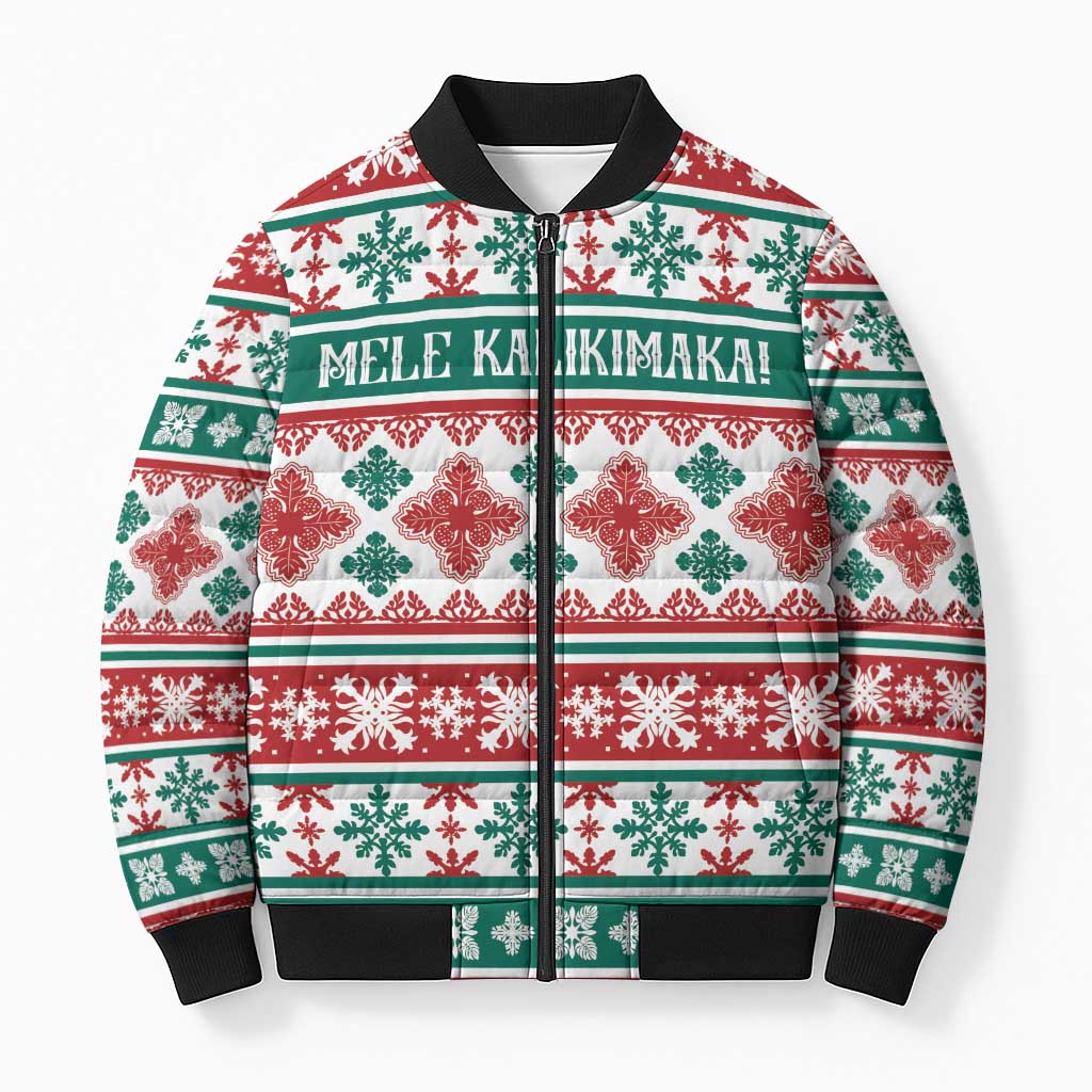 Mele Kalikimaka Hawaii Christmas Bomber Puffer Jacket Hawaiian Quilt Pattern Style - Polynesian Pride