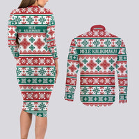 Mele Kalikimaka Hawaii Christmas Couples Matching Long Sleeve Bodycon Dress and Long Sleeve Button Shirt Hawaiian Quilt Pattern Style - Polynesian Pride