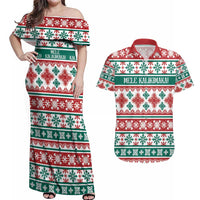 Mele Kalikimaka Hawaii Christmas Couples Matching Off Shoulder Maxi Dress and Hawaiian Shirt Hawaiian Quilt Pattern Style - Polynesian Pride