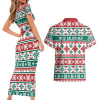 Mele Kalikimaka Hawaii Christmas Couples Matching Short Sleeve Bodycon Dress and Hawaiian Shirt Hawaiian Quilt Pattern Style - Polynesian Pride
