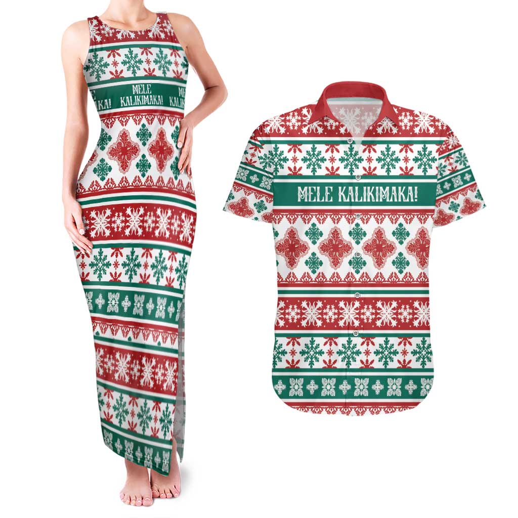 Mele Kalikimaka Hawaii Christmas Couples Matching Tank Maxi Dress and Hawaiian Shirt Hawaiian Quilt Pattern Style - Polynesian Pride