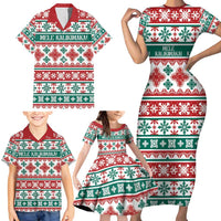 Mele Kalikimaka Hawaii Christmas Family Matching Short Sleeve Bodycon Dress and Hawaiian Shirt Hawaiian Quilt Pattern Style - Polynesian Pride