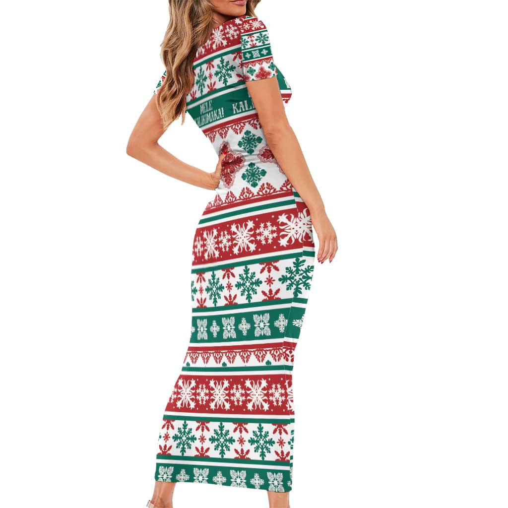 Mele Kalikimaka Hawaii Christmas Family Matching Short Sleeve Bodycon Dress and Hawaiian Shirt Hawaiian Quilt Pattern Style - Polynesian Pride