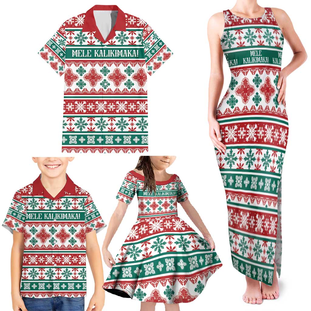 Mele Kalikimaka Hawaii Christmas Family Matching Tank Maxi Dress and Hawaiian Shirt Hawaiian Quilt Pattern Style - Polynesian Pride