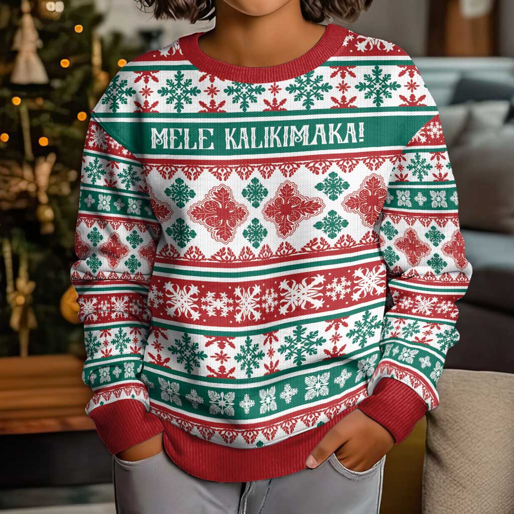 Mele Kalikimaka Hawaii Christmas Kid Ugly Christmas Sweater Hawaiian Quilt Pattern Style - Polynesian Pride