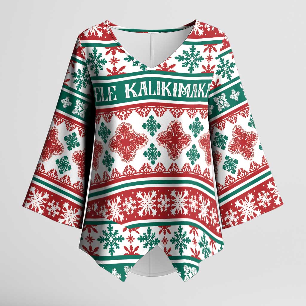 Mele Kalikimaka Hawaii Christmas Kimono Sleeve Blouse Hawaiian Quilt Pattern Style - Polynesian Pride