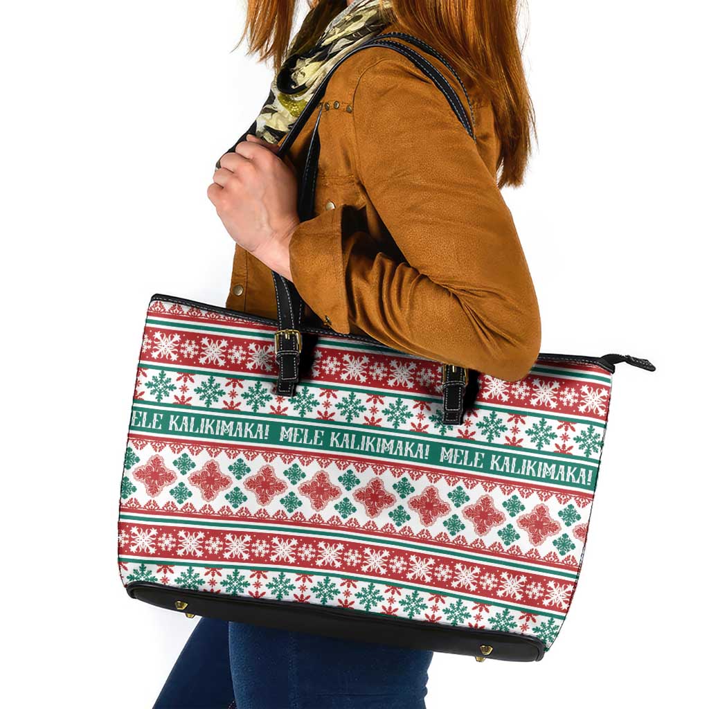 Mele Kalikimaka Hawaii Christmas Leather Tote Bag Hawaiian Quilt Pattern Style LT9 Beige - Polynesian Pride