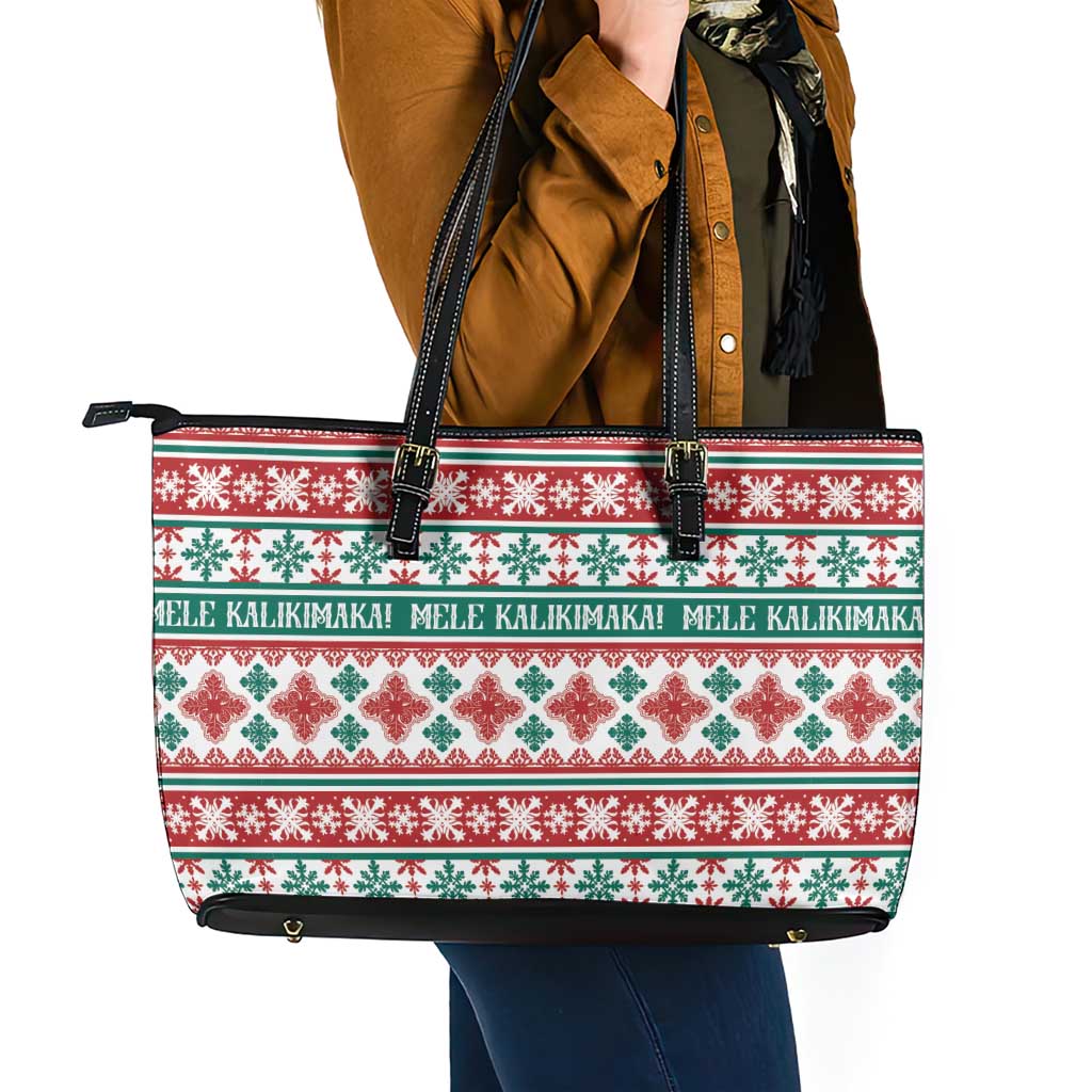 Mele Kalikimaka Hawaii Christmas Leather Tote Bag Hawaiian Quilt Pattern Style LT9 - Polynesian Pride