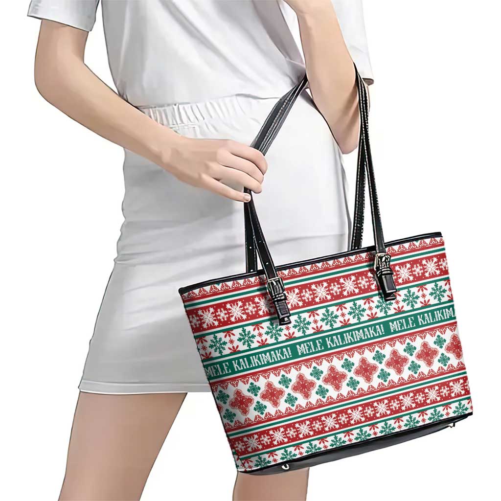Mele Kalikimaka Hawaii Christmas Leather Tote Bag Hawaiian Quilt Pattern Style LT9 - Polynesian Pride